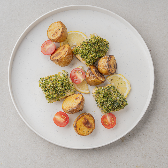 Herb Lemon Crusted Fish With Chateaux Potatoes